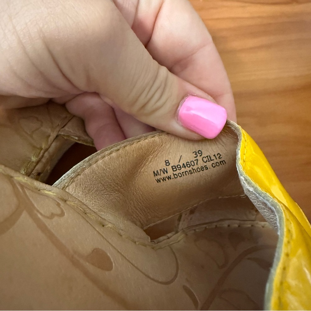 Born‎ Zefira Wedge Sandal Heel Slip On Cork Patent Leather Yellow Open Toe 8 - Picture 8 of 8